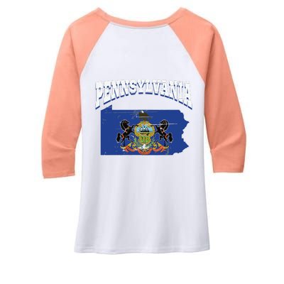 Us Citizen Proud America State Flag Land Map Pennsylvania Women's Tri-Blend 3/4-Sleeve Raglan Shirt