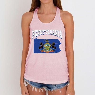 Us Citizen Proud America State Flag Land Map Pennsylvania Women's Knotted Racerback Tank