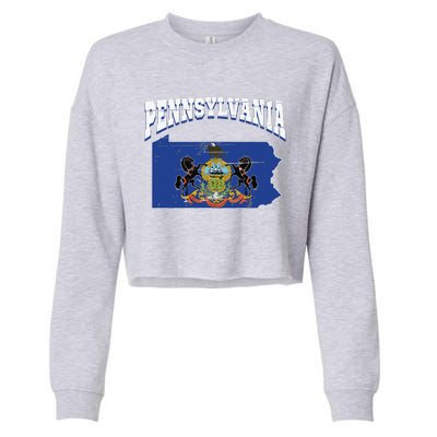 Us Citizen Proud America State Flag Land Map Pennsylvania Cropped Pullover Crew