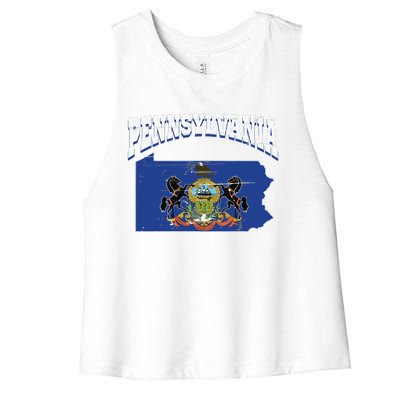 Us Citizen Proud America State Flag Land Map Pennsylvania Women's Racerback Cropped Tank