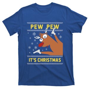 Ugly Crazy Reindeer Funny Pew Pew Its Christmas Great Gift T-Shirt