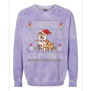 Ugly Corgi Santa Christmas Lights Dog Lover Merry Corgmas Colorblast Crewneck Sweatshirt