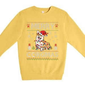 Ugly Corgi Santa Christmas Lights Dog Lover Merry Corgmas Premium Crewneck Sweatshirt