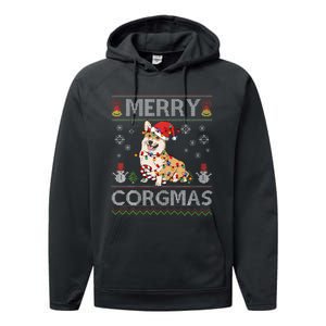 Ugly Corgi Santa Christmas Lights Dog Lover Merry Corgmas Performance Fleece Hoodie