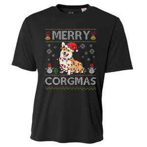 Ugly Corgi Santa Christmas Lights Dog Lover Merry Corgmas Cooling Performance Crew T-Shirt