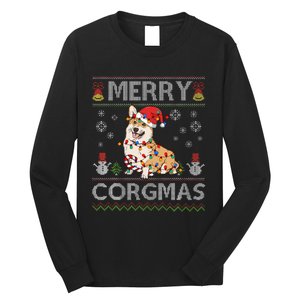 Ugly Corgi Santa Christmas Lights Dog Lover Merry Corgmas Long Sleeve Shirt