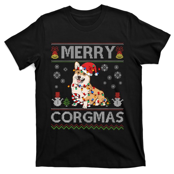 Ugly Corgi Santa Christmas Lights Dog Lover Merry Corgmas T-Shirt