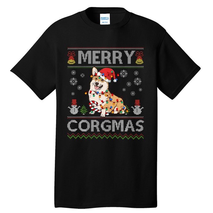 Ugly Corgi Santa Christmas Lights Dog Lover Merry Corgmas Tall T-Shirt