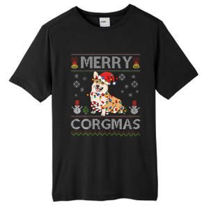 Ugly Corgi Santa Christmas Lights Dog Lover Merry Corgmas Tall Fusion ChromaSoft Performance T-Shirt