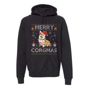 Ugly Corgi Santa Christmas Lights Dog Lover Merry Corgmas Premium Hoodie