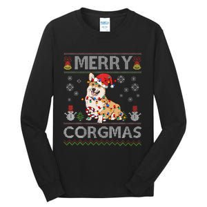 Ugly Corgi Santa Christmas Lights Dog Lover Merry Corgmas Tall Long Sleeve T-Shirt