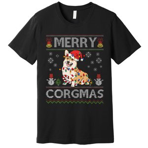 Ugly Corgi Santa Christmas Lights Dog Lover Merry Corgmas Premium T-Shirt