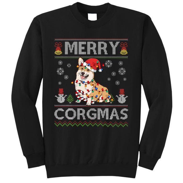 Ugly Corgi Santa Christmas Lights Dog Lover Merry Corgmas Tall Sweatshirt