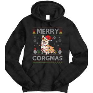 Ugly Corgi Santa Christmas Lights Dog Lover Merry Corgmas Tie Dye Hoodie