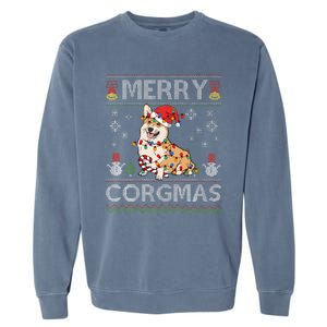 Ugly Corgi Santa Christmas Lights Dog Lover Merry Corgmas Garment-Dyed Sweatshirt