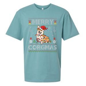 Ugly Corgi Santa Christmas Lights Dog Lover Merry Corgmas Sueded Cloud Jersey T-Shirt