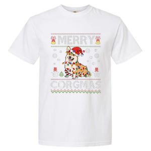 Ugly Corgi Santa Christmas Lights Dog Lover Merry Corgmas Garment-Dyed Heavyweight T-Shirt