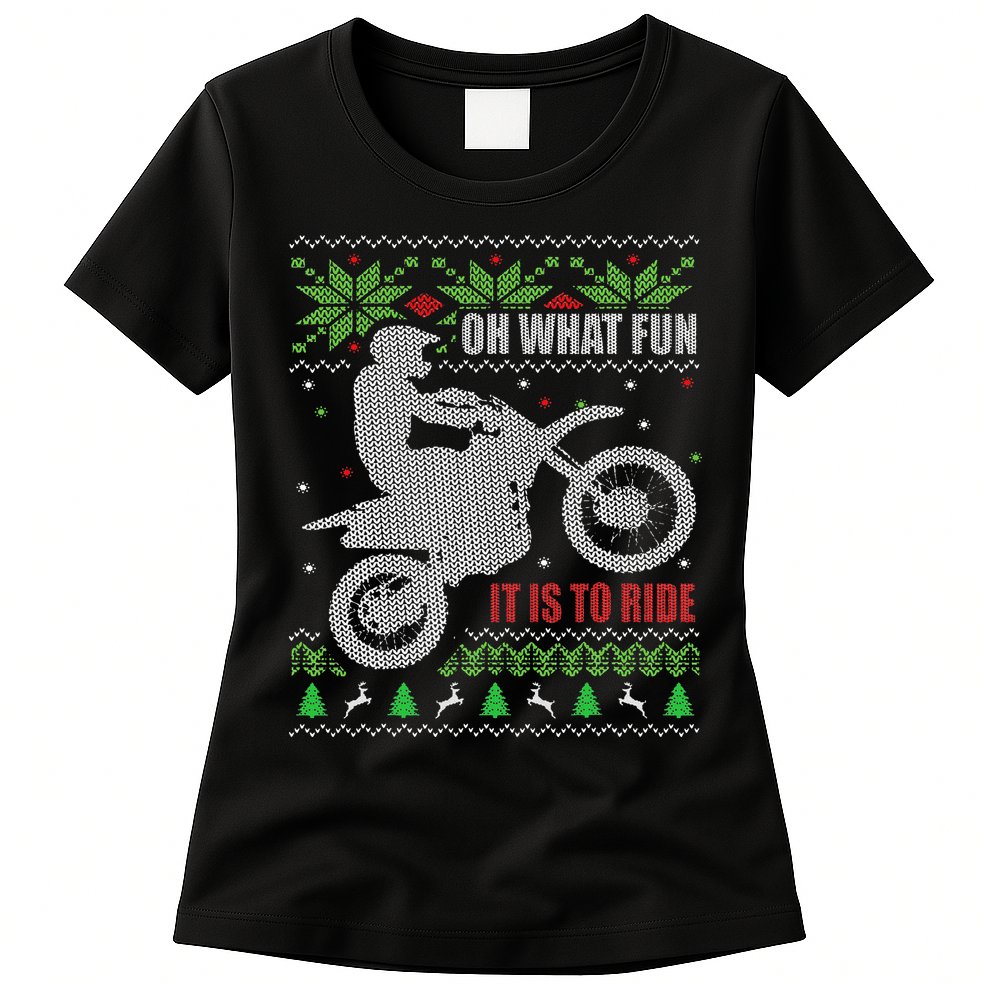 Ugly Christmas Sweater Dirt Bike Motorcycle Motocross Biker Womens T-Shirt