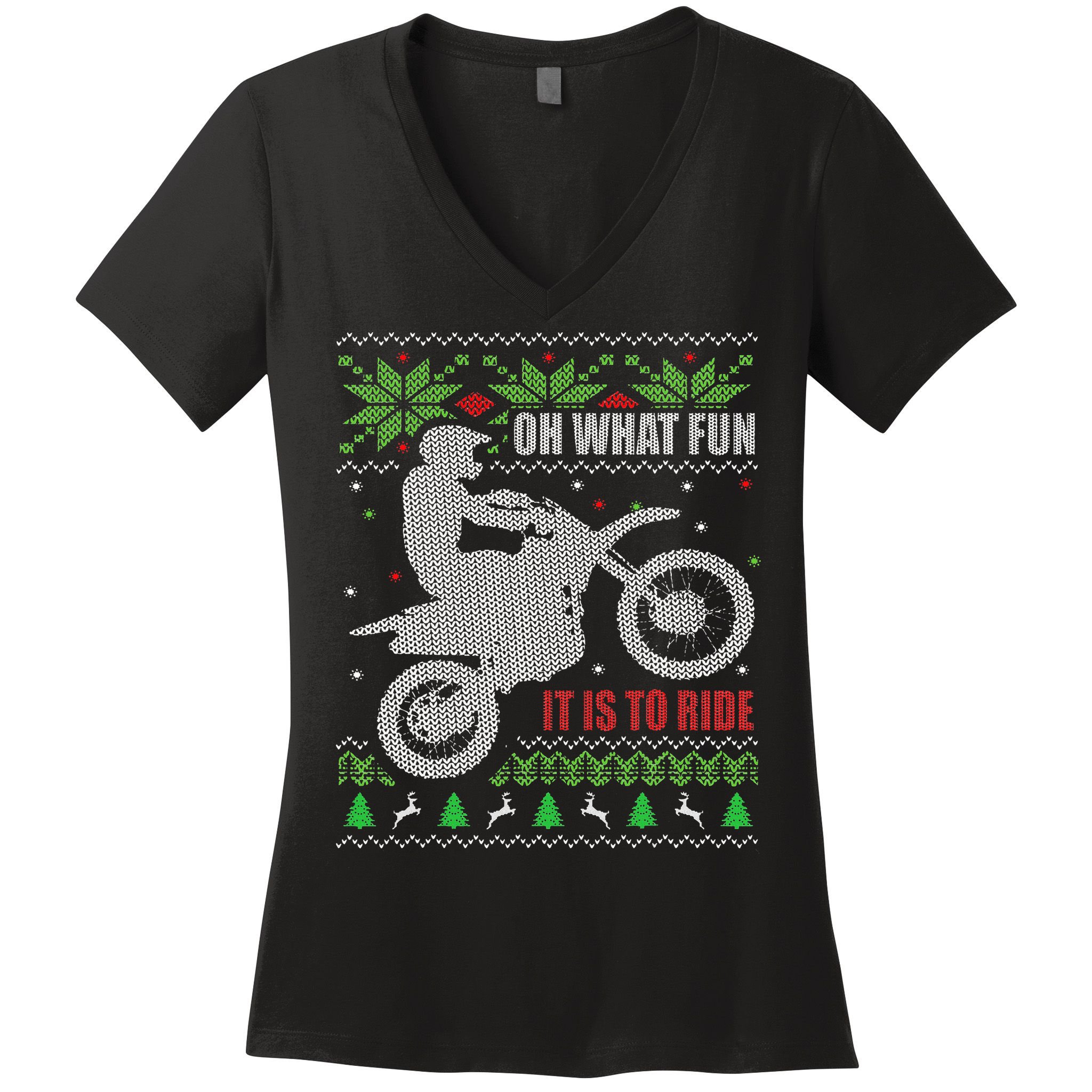 Ugly Christmas Sweater Dirt Bike Motorcycle Motocross Biker Women's V-Neck T-Shirt