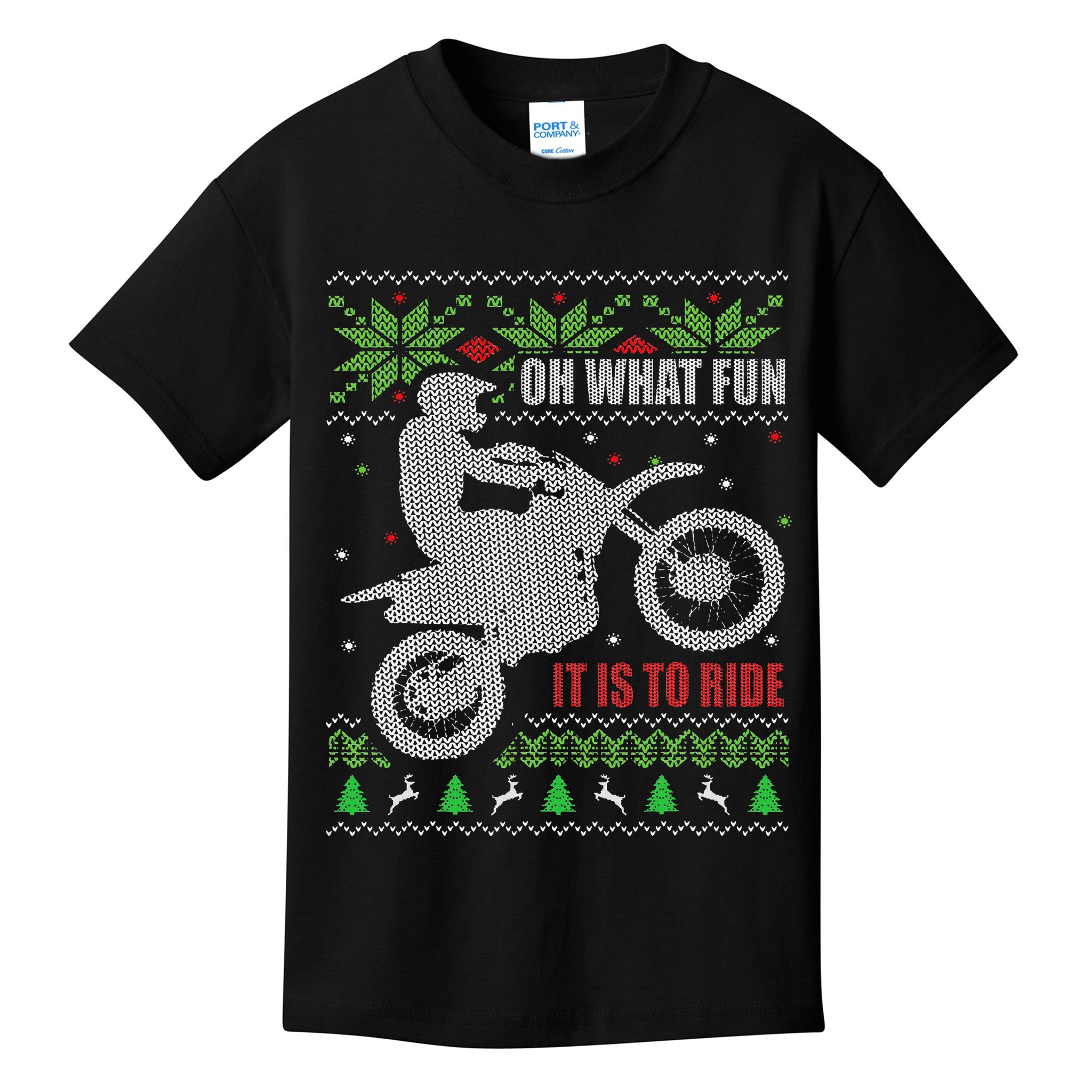 Ugly Christmas Sweater Dirt Bike Motorcycle Motocross Biker Kids T-Shirt