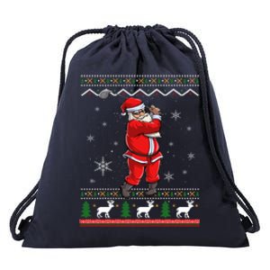 Ugly Christmas Santa Golfer Golfing Xmas Golf Lover Player Gift Drawstring Bag