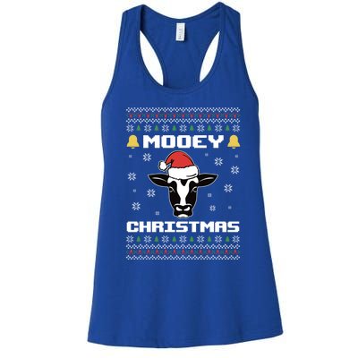 Ugly Christmas Sweater Farm Cow Santa Claus Mooey Christmas Gift Women's Racerback Tank