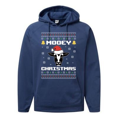 Ugly Christmas Sweater Farm Cow Santa Claus Mooey Christmas Gift Performance Fleece Hoodie