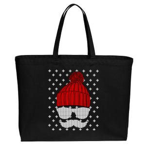 Ugly Christmas Santa Hat Mustache Funny Dads Xmas Gift Cotton Canvas Jumbo Tote