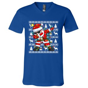 Ugly Christmas Sweater Dabbing Santa Cool Gift V-Neck T-Shirt