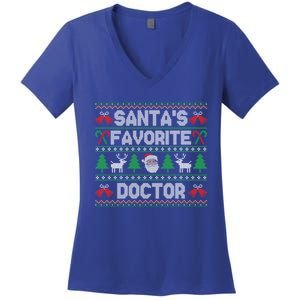 Ugly Christmas Sweater Design Funny SantaS Favorite Doctor Cute Gift Women's V-Neck T-Shirt