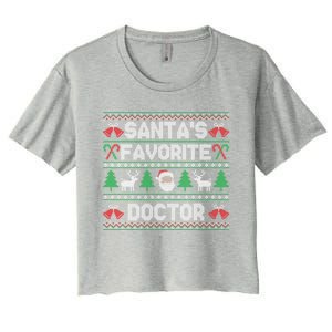 Ugly Christmas Sweater Design Funny SantaS Favorite Doctor Cute Gift Women's Crop Top Tee