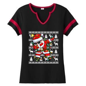 Ugly Christmas Sweater Dabbing Santa Gift Ladies Halftime Notch Neck Tee