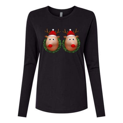 Ugly Christmas Sweater Merry Titmas Reindeer Boobs Naughty Gift Womens Cotton Relaxed Long Sleeve T-Shirt