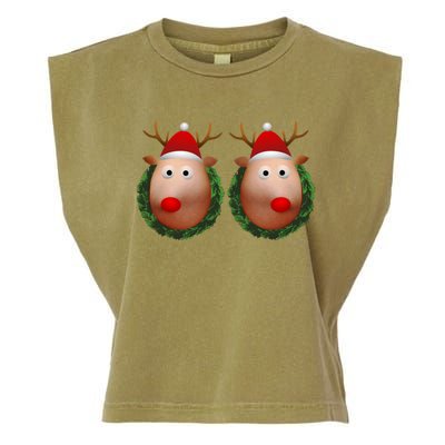 Ugly Christmas Sweater Merry Titmas Reindeer Boobs Naughty Gift Garment-Dyed Women's Muscle Tee