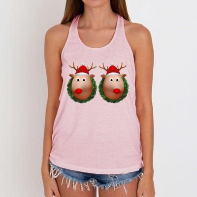 Ugly Christmas Sweater Merry Titmas Reindeer Boobs Naughty Gift Women's Knotted Racerback Tank