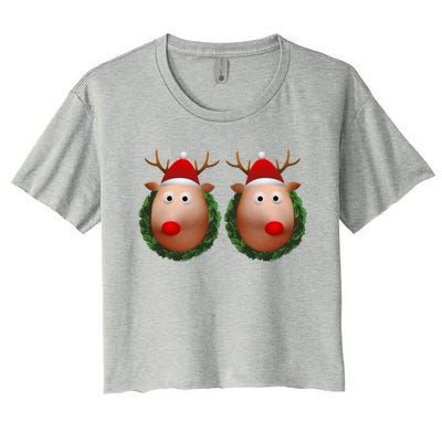 Ugly Christmas Sweater Merry Titmas Reindeer Boobs Naughty Gift Women's Crop Top Tee