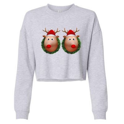 Ugly Christmas Sweater Merry Titmas Reindeer Boobs Naughty Gift Cropped Pullover Crew