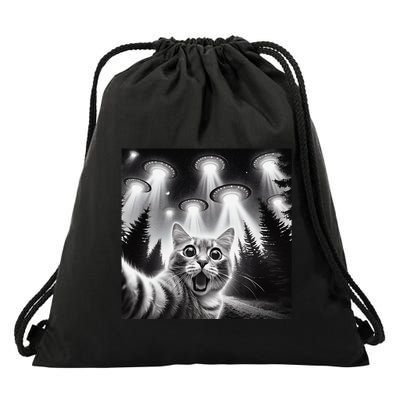 Ufo Cat Selfie Fun For Ufo And Cat Lovers Drawstring Bag