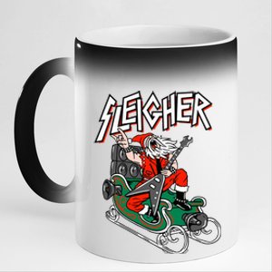 Ugly Christmas Sweater Sleigher Heavy Metal Santa Xmas 11oz Black Color Changing Mug