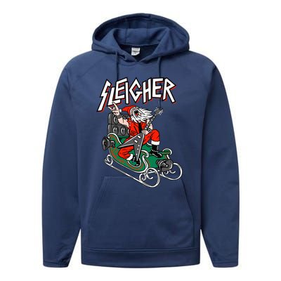 Ugly Christmas Sweater Sleigher Heavy Metal Santa Xmas Performance Fleece Hoodie