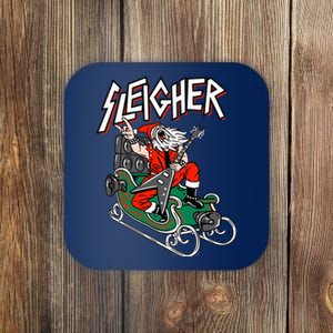 Ugly Christmas Sweater Sleigher Heavy Metal Santa Xmas Coaster