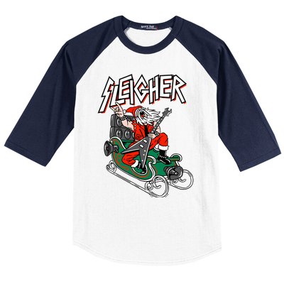 Ugly Christmas Sweater Sleigher Heavy Metal Santa Xmas Baseball Sleeve Shirt