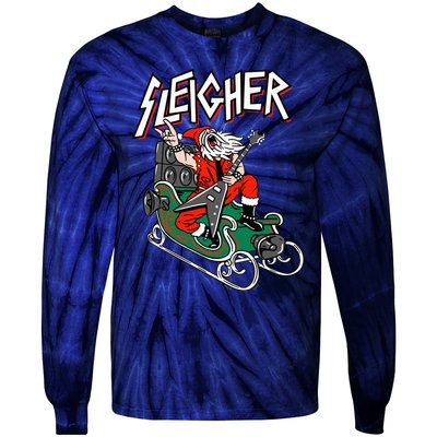 Ugly Christmas Sweater Sleigher Heavy Metal Santa Xmas Tie-Dye Long Sleeve Shirt