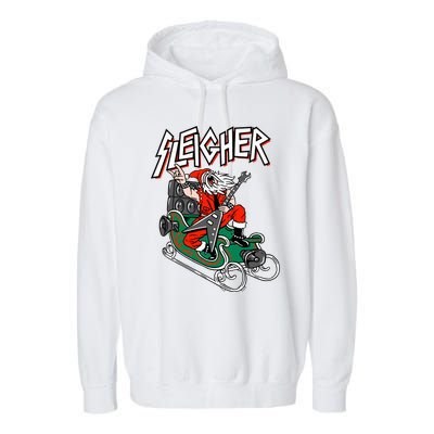 Ugly Christmas Sweater Sleigher Heavy Metal Santa Xmas Garment-Dyed Fleece Hoodie