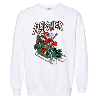 Ugly Christmas Sweater Sleigher Heavy Metal Santa Xmas Garment-Dyed Sweatshirt