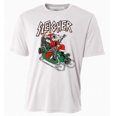 Ugly Christmas Sweater Sleigher Heavy Metal Santa Xmas Cooling Performance Crew T-Shirt