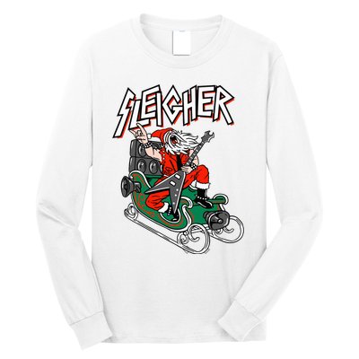 Ugly Christmas Sweater Sleigher Heavy Metal Santa Xmas Long Sleeve Shirt