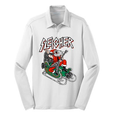 Ugly Christmas Sweater Sleigher Heavy Metal Santa Xmas Silk Touch Performance Long Sleeve Polo