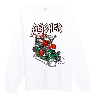 Ugly Christmas Sweater Sleigher Heavy Metal Santa Xmas Premium Crewneck Sweatshirt