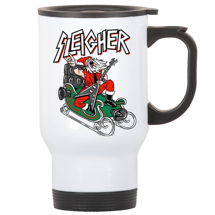 Ugly Christmas Sweater Sleigher Heavy Metal Santa Xmas Stainless Steel Travel Mug